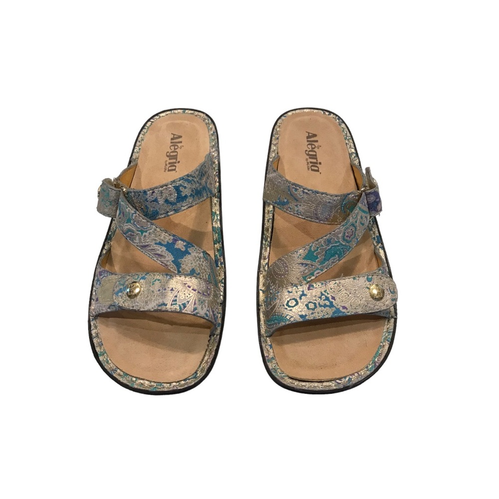 Alegria Womens 41 Barcelona Casual Slide Sandals Paisley Blue and Gold. Size 40